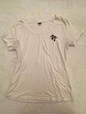 White V-Neck Short Sleeve Top with Small Chest Logo